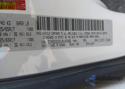 2018 Dodge Grand Caravan Gt из США, поврежденный, VIN 2C4RDGEG5JR147495